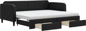 vidaXL Pat de zi cu extensie și sertare, negru, 90x200 cm, textil