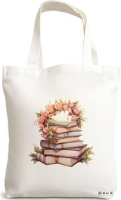 Sacosa de Panza pentru Cumparaturi, Geanta Tote, model Books 44 38 x 34.5 cm, Alba, BEKZ®