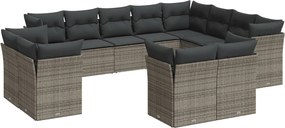 vidaXL Set canapea de grădină cu perne, 12 piese, gri, poliratan