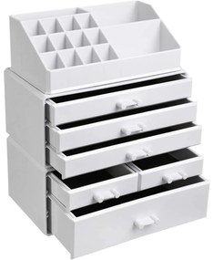 Organizator de machiaj din acril, organizator de machiaj cu 6 sertare 24 x 30 x 13,5 cm, alb | SONGMICS