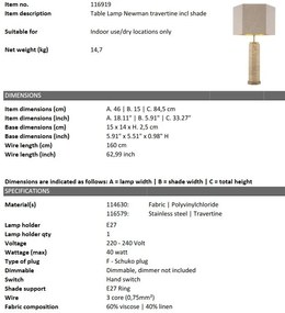 Veioza design LUX Newman, travertin