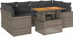 vidaXL Set canapele de grădină, 7 piese, cu perne, gri, poliratan