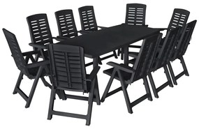 vidaXL Set mobilier de exterior, 11 piese, antracit, plastic