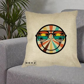 Perna Decorativa Smiley Face Retro Sunset Palmieri, 40x40 cm, Crem, Husa Detasabila, Perna Inclusa, BEKZ®