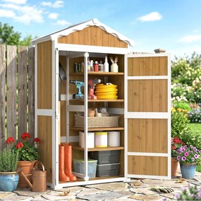 Outsunny Căsuță de grădină din lemn 105x55x179 cm Dulap pentru unelte cu 4 rafturi Acoperiș din metal galvanizat Lemn natural | Aosom Romania