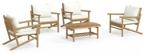 3156477 vidaXL Set mobilier de grădină cu perne alb crem, 2 piese, bambus