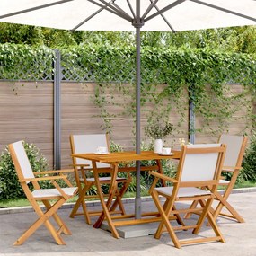 vidaXL Set mobilier de grădină 5 piese textil alb crem/lemn masiv