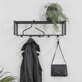 Cuier de perete negru cu raft din metal Rex – Spinder Design