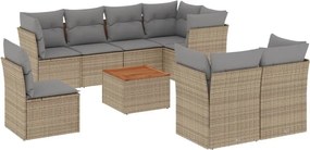 vidaXL Set canapele de grădină, 9 piese, cu perne, bej, poliratan