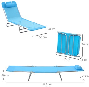 Outsunny sezlong pliabil cu spatar reglabil si perna, sezlong de gradina, plaja si camping, albastru | Aosom Romania