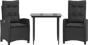 vidaXL Set mobilier de grădină cu perne, 3 piese, negru, poliratan
