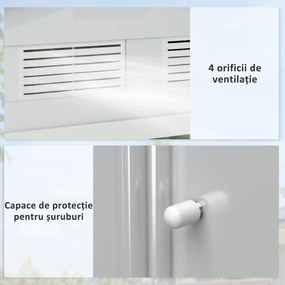 Sopron de gradina din tabla de otel, casuta de gradina cu usi glisante, pentru depozitare si organizare 213x130x185 cm, alb Outsunny | Aosom Romania