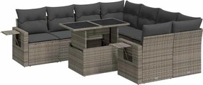 vidaXL Set canapele de grădină, 9 piese, cu perne, gri, poliratan