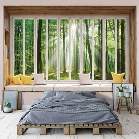 Fototapet - Privire din geam spre pădure (152,5x104 cm)