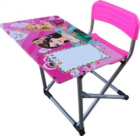 Birou pliabil pentru copii Novokids™ My first school desk, Din MDF, dimensiuni 70X60X66 cm, Cadru metalic, Banca scolara, Model Printese, Roz