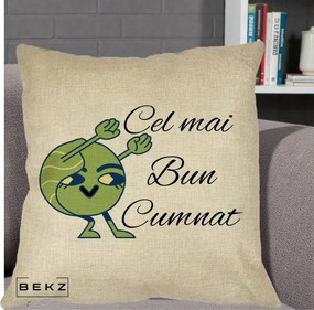 Cadou pentru Cumnat - Perna Personalizata Cel mai Bun Cumnat cu Personaj Funny Verde, 40x40 cm, Crem, Husa Detasabila, Perna Inclusa, BEKZ®