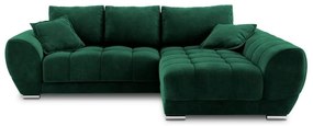 Colțar extensibil cu tapițerie de catifea și șezlong pe partea dreaptă Windsor &amp; Co Sofas Nuage, verde smarald
