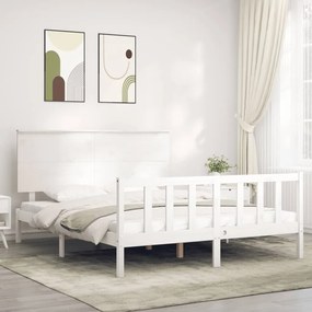 3193407 vidaXL Cadru de pat cu tăblie, alb, king size, lemn masiv