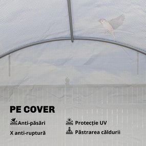 Outsunny Seră tunel cu 2 bare de susținere, 2 uși rulante și ferestre cu plasă, învelitoare din PE anti-UV, alb | Aosom Romania
