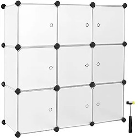 Set 9 cuburi modulare din plastic pentru depozitare, Songmics, Negru-Alb, 93x31x93 cm