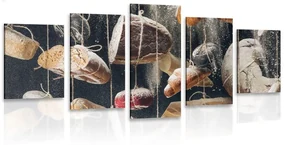 Tablou 5-piese produse de patiserie agățate pe frânghie
