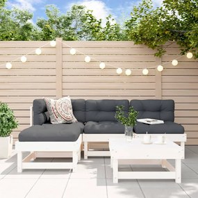 3186516 vidaXL Set mobilier relaxare de grădină 5 piese alb lemn masiv de pin