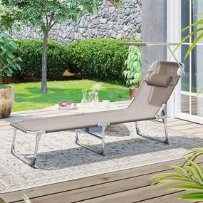 Șezlong de grădină LAGUNA cu copertină reglabilă, 193x59x30cm, maro-gri (taupe) SongmicsHome