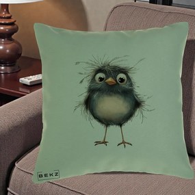 Perna Decorativa Pui Negru Zbarlit cu Pene Fine, 40x40 cm, Verde, Husa Detasabila, Perna Inclusa, BEKZ®
