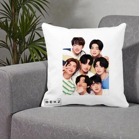 Perna Personalizata K-pop BTS Bangtan Boys Portret Grup Fanart, 40x40 cm, Alba Mata, Husa Detasabila, Perna Inclusa, BEKZ®
