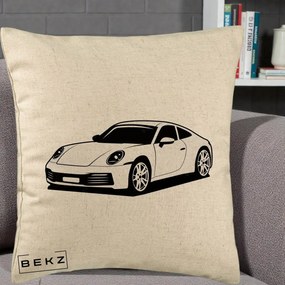 Perna Personalizata Porsche 911 Silueta, 40x40 cm, Bej, Husa Detasabila, Perna Inclusa, BEKZ®