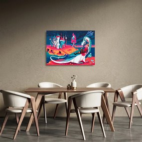 Tablou pe sticlă - Prinț și prințesa cu dragon (70x50 cm)