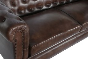 Canapea vintage 3 locuri din piele naturală maro închis, „Chesterfield"