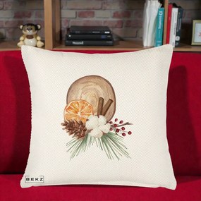 Perna Decorativa Aranjament de Craciun Nordic, 40x40 cm, Crem Reliefat, Husa Detasabila, Perna Inclusa, BEKZ®