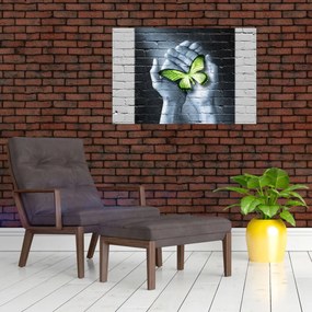 Tablou - Fluture verde în perete (90x60 cm)