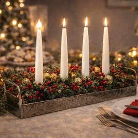 Sfeșnic metalic pentru 4 lumânări conice,dreptunghiular, argintiu