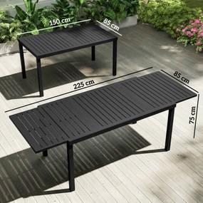 Outsunny Masă de Grădină Extensibilă pentru 6-8 Persoane, Aluminiu cu Blat cu Lamele, Negru | Aosom Romania
