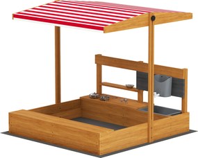 Outsunny Nisipar din lemn pentru copii cu copertină reglabilă și jucării de bucătărie Juego para Niños 3-7 Años 114x110x110 cm Maro | Aosom Romania