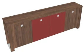 Dulap mic Verno+ 260 x 46 x 90 cm, uși combinate, nuc / roșu