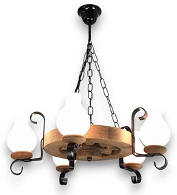 Candelabru rustic fabricat manual din lemn diam.30cm, 5 brate Roata WOOD-RO-SP5D30