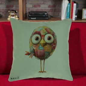 Perna Decorativa Pasare Patchwork cu Gene Lungi, 40x40 cm, Verde, Husa Detasabila, Perna Inclusa, BEKZ®