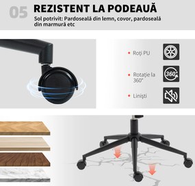 Scaun de Birou HOMCOM, Reglabil, Înclinabil și Rotativ, din Chenille și Oțel, 62x67x83-93 cm, Bej | Aosom Romania