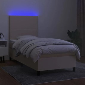 Pat cu arcuri, saltea si LED, crem, 100x200 cm, textil Crem, 100 x 200 cm, Design simplu