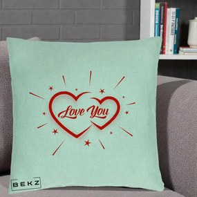 Cadou Romantic - Perna Personalizata Love You Doua Inimi, 40x40 cm, Verde Menta, Husa Detasabila, Perna Inclusa, BEKZ®