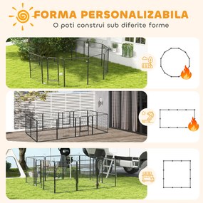 PawHut Gard pentru Câini, Incintă Modulară pentru Câini din 8 Secții pentru Interior și Exterior, 80x100 cm, Negru | Aosom Romania