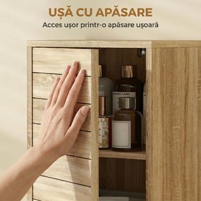 HOMCOM Dulap Slim pentru Baie cu Ușă cu Șipci, 3 Rafturi, Finisaj Natural | Aosom Romania