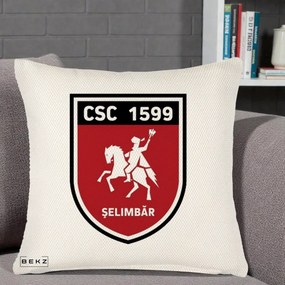 Perna Personalizata CSC 1599 Selimbar Fotbal, 40x40 cm, Crem Reliefat, Husa Detasabila, Perna Inclusa, BEKZ®