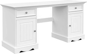 Birou lemn masiv alb Linea, 155 × 54 × 77 cm
