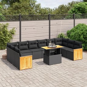 vidaXL Set canapele de grădină cu perne, 11 piese, negru, poliratan