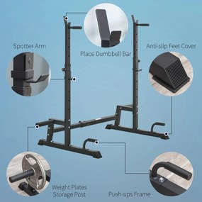 HOMCOM Suport pentru Greutati Multifunctional din Otel, Echipament fitness cu Inaltime si Latime Reglabile, Casa si Sala, Negru | Aosom Romania