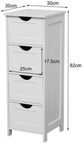 RESIGILAT- Dulap de depozitare pentru baie, cu 4 sertare, multifuncțional, 30x30x82 cm, Alb